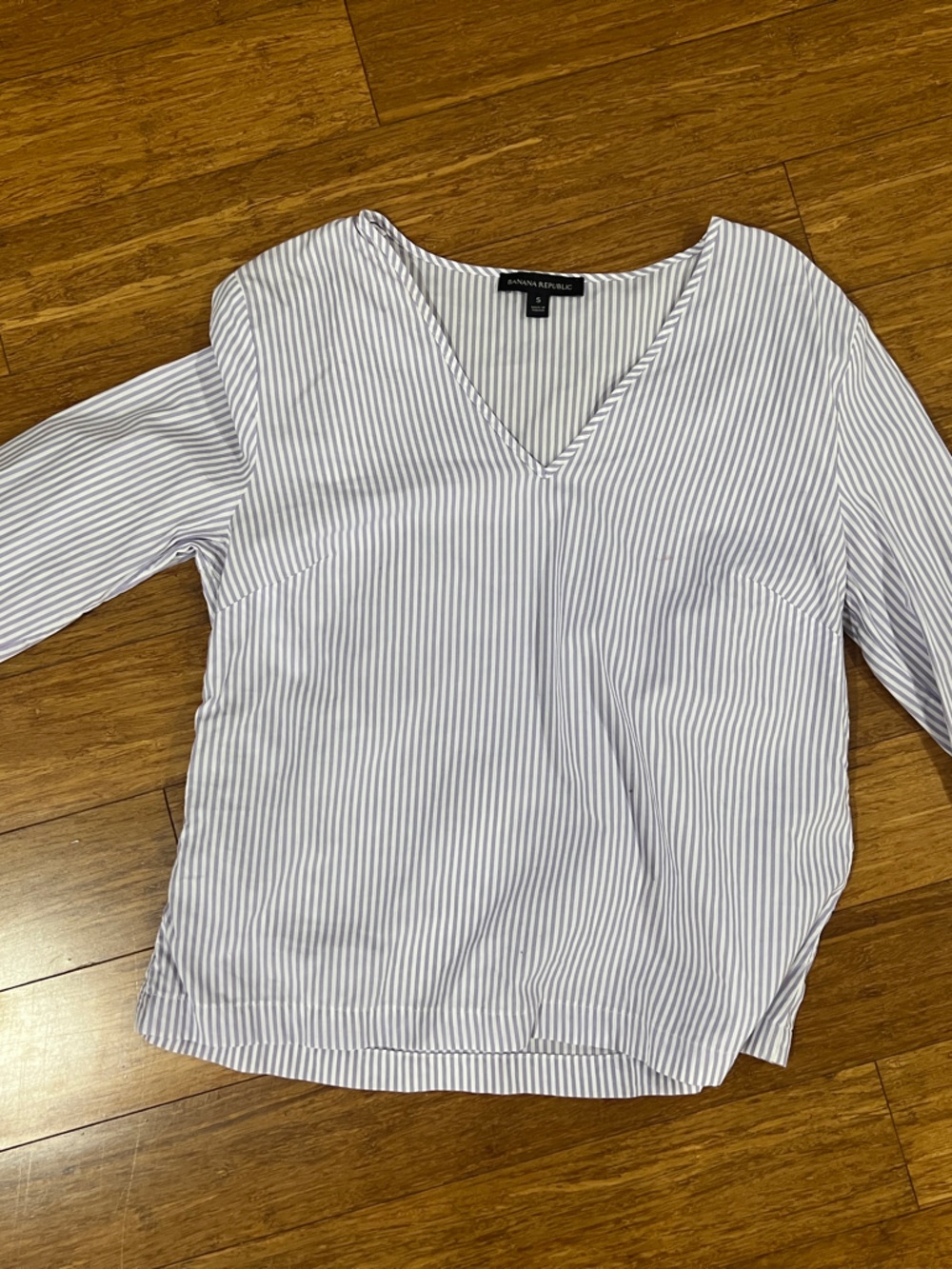 Striped V-Neck Long Sleeve Women's Top - White & Light purple